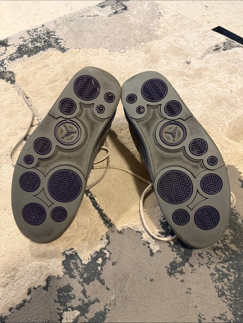 Jordan High-Top Basketball Sneakers in Gray, Purple, and White